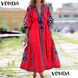 Basic Casual Dresses Women Maxi Dress Bohemian Printed Floral Party 2021 Sexy V Neck Plus Size Robe Femme Vestidos Drop Delivery Ap Dhmrg