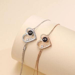 EthShine 925 Sterling Silver Custom Projection Bracelet Personalized Po Heart Bracelet for Women Family Memorial Christmas Da 240518