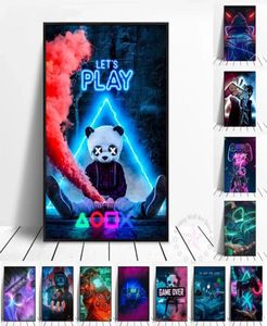 Canvas Målning Ny Eat Sleep Neon Game Repeat Gaming Wall Art Poster Spela Gamer Art Paintings Prints Bilder For Kids Boys RO8707662