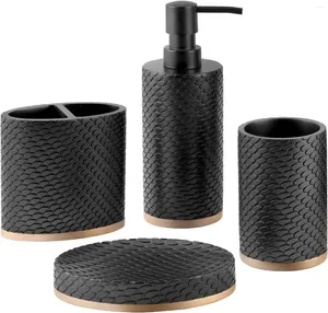 Set di accessori per bagno set in resina in resina da 4 pezzi nero con finitura oro spazzolata