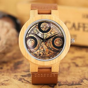 Zegarek na rękę swobodne drewniane zegarek dr Who starożytne magiczne koło tarcza proste mężczyźni kobiety sport bambusowy fani telewizji zegar