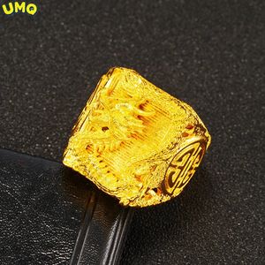 Orijinal 999 Altın Renk Ejderha Yüzüğü Erkekler İçin Bro Kalın Hediye Ayarlanabilir Yüzük Mücevher Hediyeleri Aksesuarlar Oro Pure De 24 K 240507