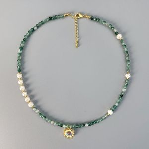 Средний древний ретро -стиль натуральный камень натуральный жемчужный асимметричный ожерелье Классическое благородное и элегантная женская цепь ключиц