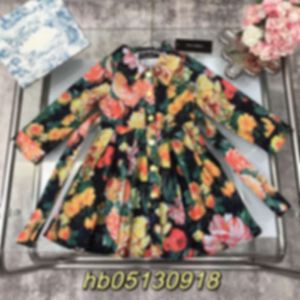 kids Dresses Pre Autumn Noble Celebrity Small Polo Collar Overlay Waist Belt Design Comprehensive Flower Long Sleeve Dress