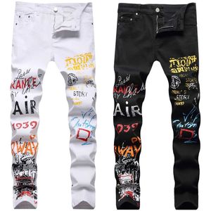 Herren Jeans European Style Digitale gedruckte Grafikjeans für Männer Feste Farbe Leichter Gewicht dehnbarer Denimhose T240515