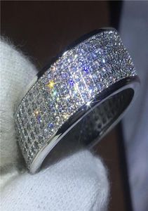 Luxury Pave Setting 250pcs 5A Zircon Crystal Ring White Gold Filled Engagement Wedding Band Rings for Women Men Bijoux1433545
