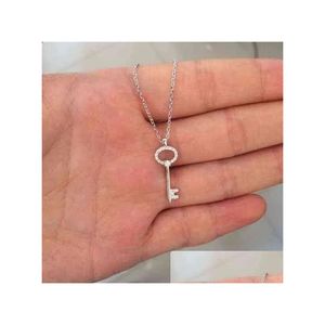 Pendant Necklaces 100% Real. 925 Sterling Sier Jewelry Love Key Necklace With White Crystals Cz Rolo Chain 18Inch Womens Gift Gtlx1011 Otkte