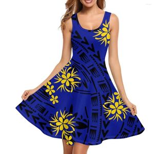 Casual Dresses Summer Tank sundress för kvinnor strand ärmlös polynesiska stamkläder samoa hawaiian blommig flytande klänning med fickor