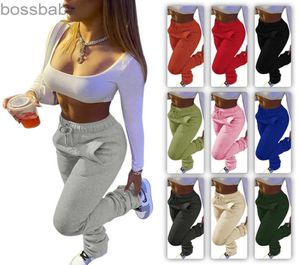 2022 Kobiety spodni układane sprężyste sprężyste sportowe spodni z sznurkiem stosy z kieszeniami Ladies 6356270