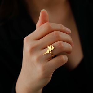 Söt Fairy Ring for Women Girls Gold Color Korean Fashion Rostfritt stål Fingerringar smycken par födelsedagspresent