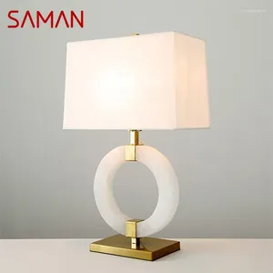 Lâmpadas de mesa Saman Lâmpada de mármore moderna LED Moda criativa Branca Luz de mesa simples para decoração Estudo do quarto da sala de estar em casa