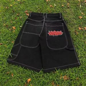 European and American high street men shorts skateboard pants pattern embroidery couple hiphop hip hop denim shorts 240516