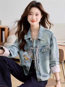 Женские куртки с вышивкой китайский стиль, джинсовая куртка для весны и осень 2024 моды, модные короткие джинсы jaqueta k715