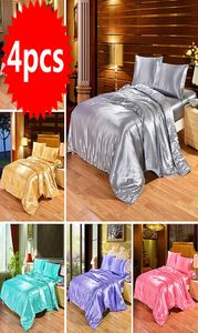 4pcs Luxury Silk Bedding Set Satin Queen King Size Bed Set Comforter Quilt Duvet Cover Linens with Pillowcases and Bed Sheet C10202978213