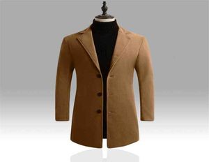 Men039s Trench Coats Autumn Winter Mens Brand Fleece Blends Jacket Male Overcoat Casual Solid Slim Collar Long Cotton Coat Stre9469912