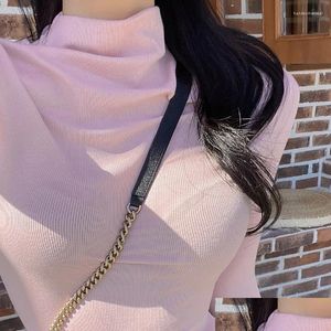 Women'S T-Shirt Womens T Shirts Slim Turtleneck Women Long Sleeve Shirt Solid Tops Spring Autumn Elastic T-Shirts Clothing Basic Tee Dh6Go