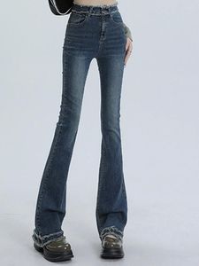 Jeans femminile femminile a vita alta micro ragazze svasate 2024 leggings di base pantaloni pantaloni lady retro blu blu stivale nero taglio pantaloni