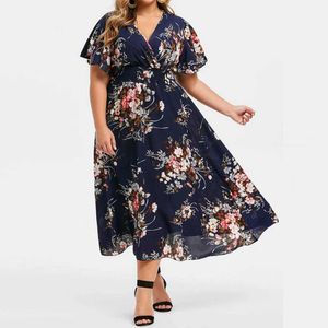 Sukienki w dużych rozmiarach Kobiety Plus w rozmiarze 2023 Boho Beach Floral Letnia sukienka 2023 Mini Sundress żeńskie ubranie luźna długa spódnica t240518