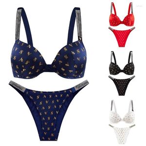 Bras Sets Sexy Push Up Bra And Panty 2 Pcs Rhinestone Women Underwear Comfortable Brassiere Adjustable Gathered Lingerie