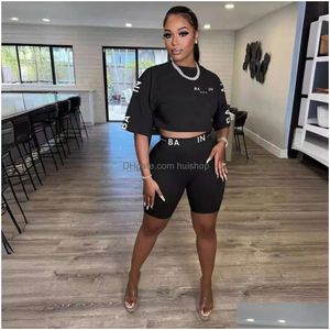 Womens Tracksuits Designer Tracksuit 2 Piece Set Women Fashion Letter Printed Round Neck Short Sleeve T-Shirt And Shorts Sets For Ou Dh6Pm