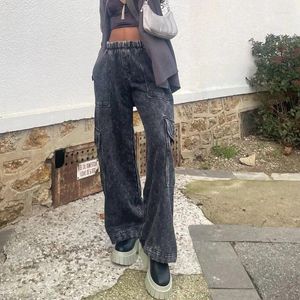 Frauen Jeans Y2K Vintage für Taschenhosen mit Weitbein mit einem schlaffenden Gefühl und lockerer Gelegenheitsfrauen tyfs04