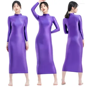 Roupas de banho feminina sexy mulheres brilhantes corporcão vestido de verão embrulhe as nádegas brilhantes e lisos robustos pretos robe de saia longa de saia longa