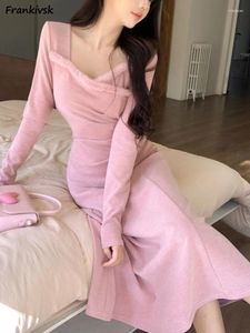Casual Dresses Women Long Sleeve Sweet Abdomen Mature Autumn -arrival Temperament Smooth Versatile Tender Korean Style Decent Trendy