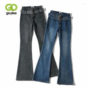 Kvinnors jeans goplus y2k kvinnor hög midja flare byxor denim byxor streetwear mager pantalon pour femme hosen damen c11657