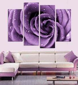 4pcs Современная семейная комната эль -комната настенные украшения картинка романтическая фиолетовая роза HD Canvas Print Декоративная живопись5604671