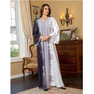 Etniska kläder Marocain Kaftan Muslimsk kvinnor med pärlor Maxi klänning Eid Djellaba Ramadan Islamiska Dubai Turkiet Abaya Femme Caftan