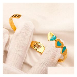 Bangle Luxury Heart Cuff Bracelet Charm Women Love Jewelry Party Gift 2023 Aço inoxidável 18K Pulseiras de entrega de gota de ouro 18K DHXYF