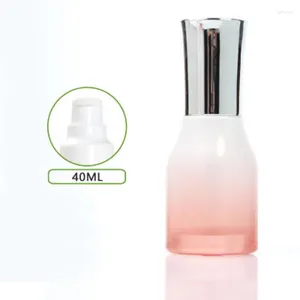 Lagringsflaskor 40 ml fyrkantig form rosa glasflaska med pumpsprutning lotion/emulsion/serum/foundation/toner/vatten fin dimma hudvård