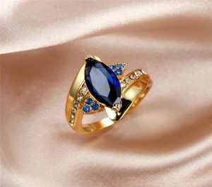 Luxury Marquise Blue Zircon Stone Ring Vintage Fashion Yellow Gold Crystal Engagement Rings For Women Men Wedding Jewelry Gifts8327447