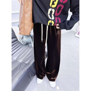 Women's Leggings Mm2023 Autumn/winter Velvet Casual Diamond Letter Pattern Straight Barrel Elastic Waist Pants