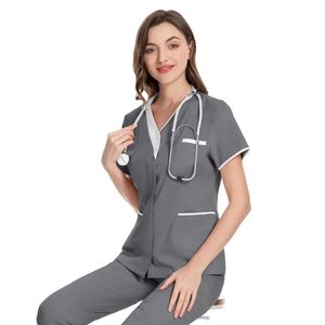 Kleidung Schönheitssalon Arbeit Kleidung Doktor Doktor Kurzärärmelte Tops V-Ausschnitt weibliche Krankenpflege-Techniker Uniformen 240517