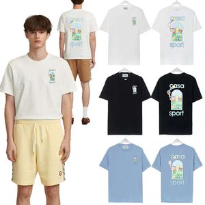 LJB7 Casablanca Men's T-shirts Nya korta ärmar Trendiga tennisklubbbrev Fram och baktryckta Mens T-shirt Designer Casa Blanca