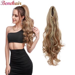 Benehair Synthetic 24 tum Long Body Wavy Drawstring Ponytail Hair Pieces for Women Clip i Extensions With Elastic Band Daily 240518