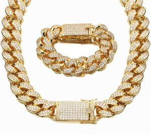 20mm Heavy Cubic Zirconia Miami Cuban Chain Bracelet Set Gold Silver Men Women Hip hop Jewelry9381085