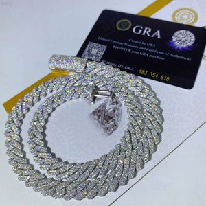 Iced Out Vvs Moissanite 2 Rows Miami Gold Cuban Chain Necklace 925 Sterling Silver Diamond Link