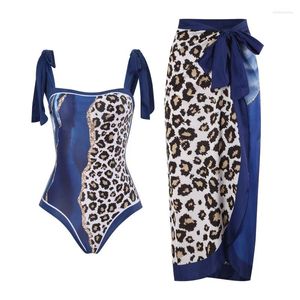 Costumi da bagno femminile stampa il leopardo costume da bagno con gonna avvolgente Donne retrò per le vacanze bowknot copertina di design da bagno