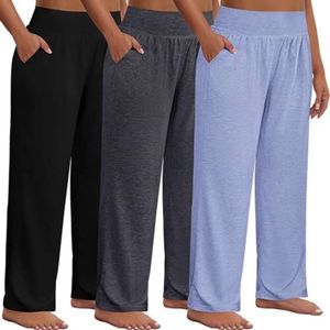 Neer 3 Pack Women Plus Size Wide Leg Yoga Pants High midja Sweatpants Plus Size Palazzo Pants Lounge Pants With Pockets
