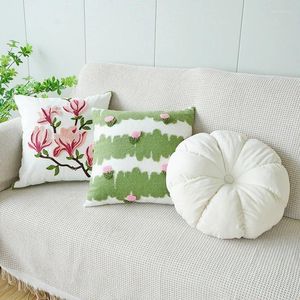 Kissengrüne Blätter Blumen Abdeckung bestickter Baumwolle 45x45 cm Home Dekoration Hülle Pastoralstil Wohnzimmersofa Couch