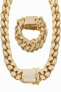 20 mm tung kubik zirkoniummiami kubansk kedjearmband set guld silver män kvinnor hiphop smycken4115267