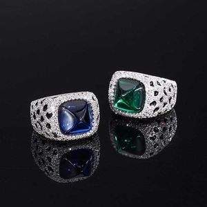 Ringas de banda safira suavizante Blue Diamond Leopard Big Sugar Tower Emerald Luxury Full Stone Ring para homem e mulheres