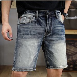 Marca de moda americana masculina verão shorts finos de jeans reta Quarter calças retrô calças médias 240516