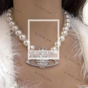 Designer Viviane Westwood Halskette Dunkle Glory Yan Zhen Kendou Same Style Kaiser Witwe Perlen Halskette übertrieben Volldiamant Saturn -Kragenkette Viviane
