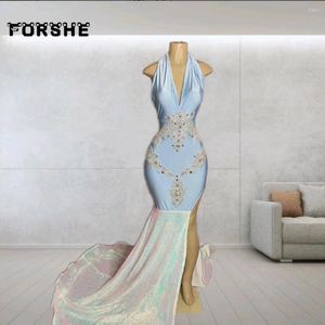 Party Dresses Luxury Prom Mermaid 2024 Halter Neck Sequin Long Glowns Formell Endast Evening Dress