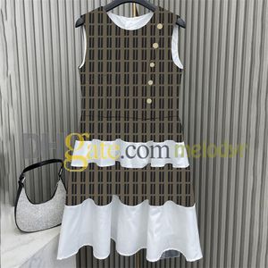 Designer Party Dress Full Letter Print Sleeveless Skirt Fashion Patchwork Slim Pleated Dress for Women Round Neck Vest Dresses