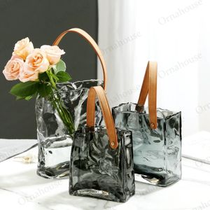 Kreatywne lekkie luksusowe przezroczyste szklane wazon ręczny torba do kosza dekoracyjna salon wazon akwarium Garten Zubeh 240528