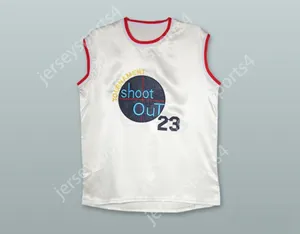 Anpassad Nay Name Youth/Kids Motaw 23 Turnering Skjut ut White Silk Basketball Jersey Top Stitched S-6XL